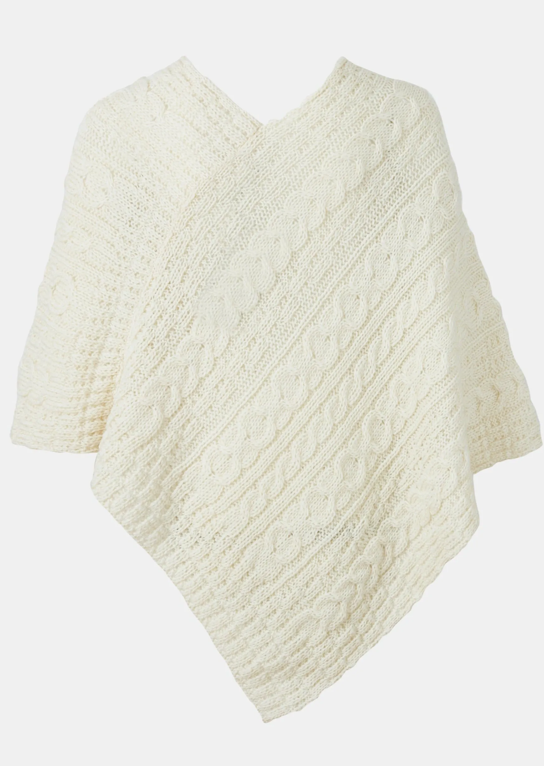 Aran Cable Knit Wool Poncho | Natural