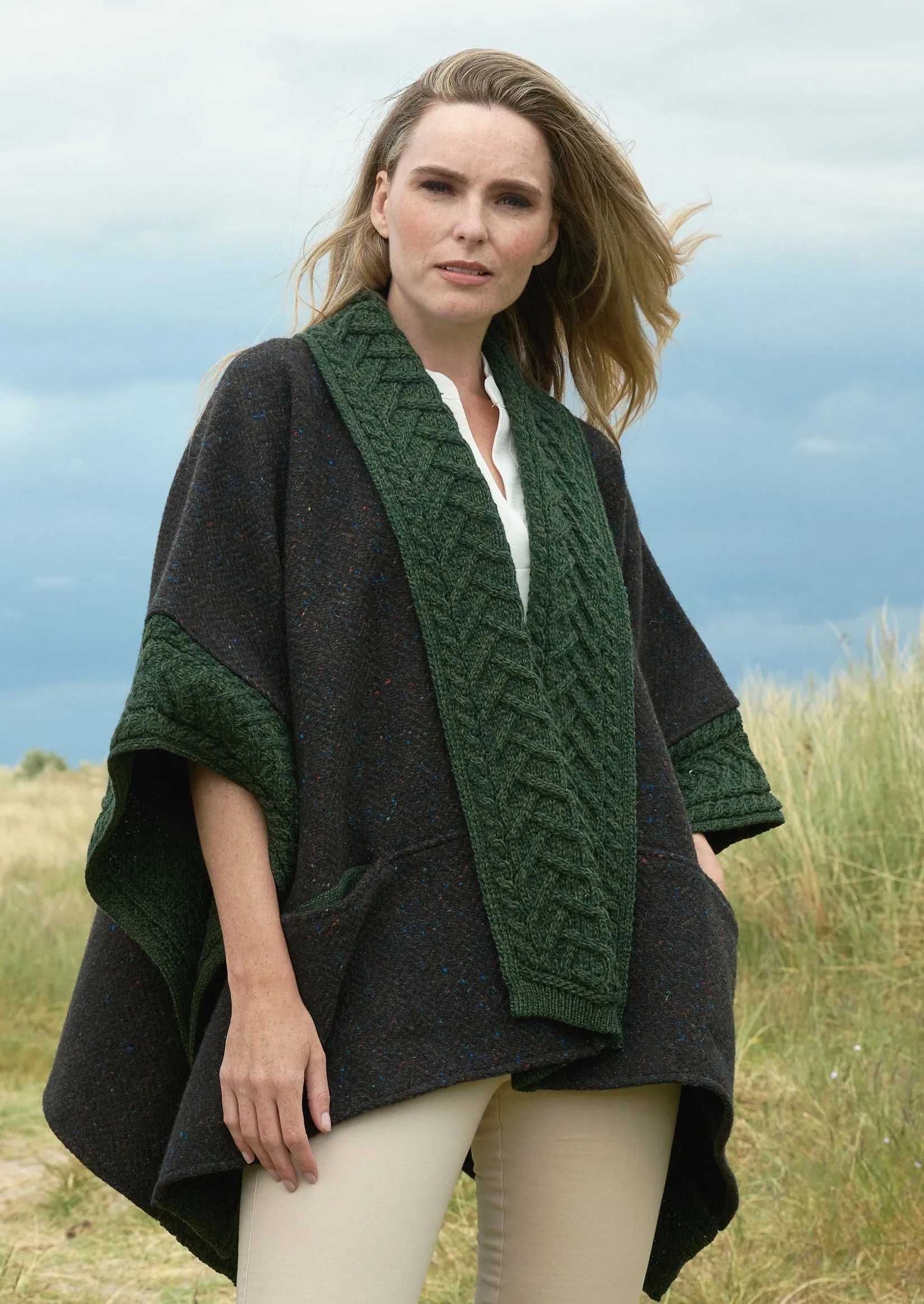 Aran Crafts Ashbourne Tweed Cape | Green