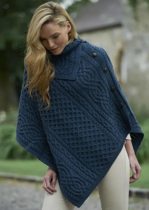 Aran Tipperary Cowl Neck Poncho | Mallard