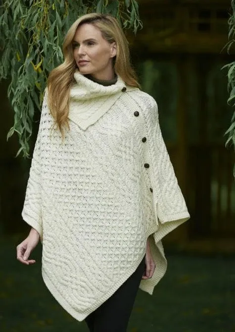 Aran Tipperary Cowl Neck Poncho | Natural