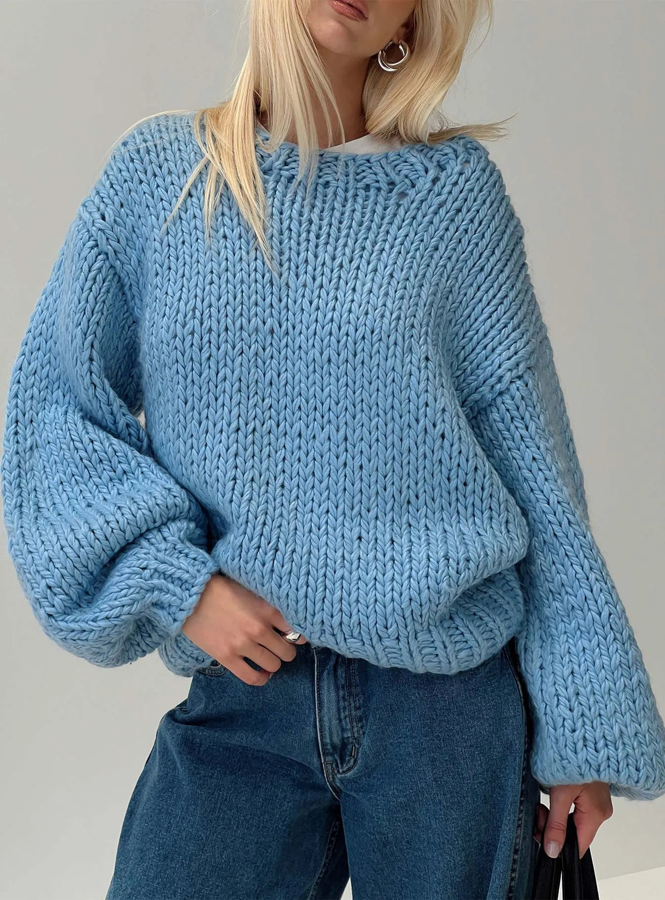 Arrowtown Hand Knit Sweater Blue