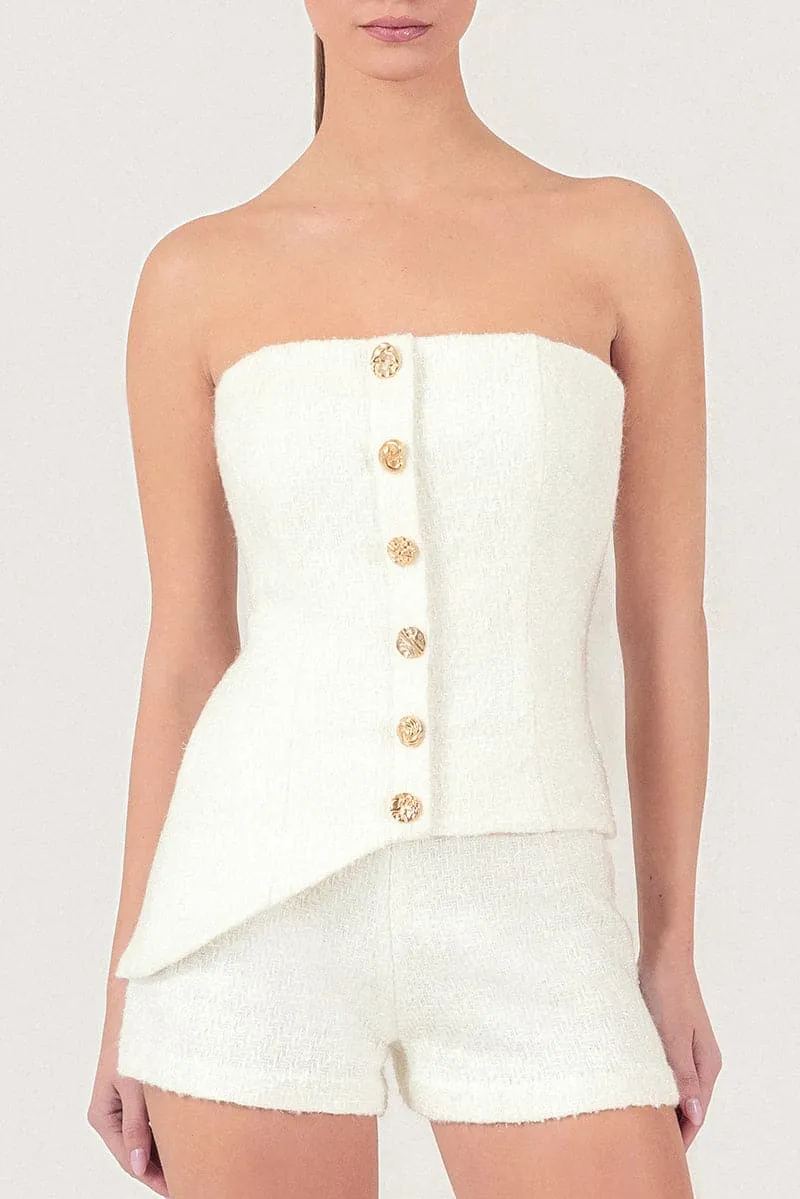 ASYMMETRIC GOLD-DETAILED TWEED CORSET