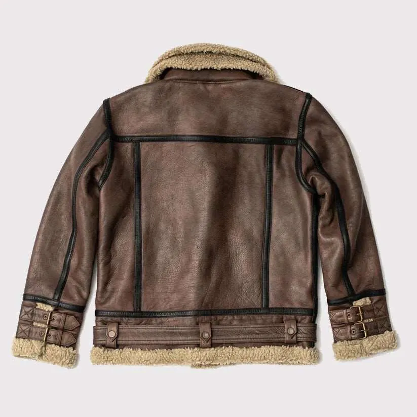 Aviator Brown Shearling Leather Jacket for Men