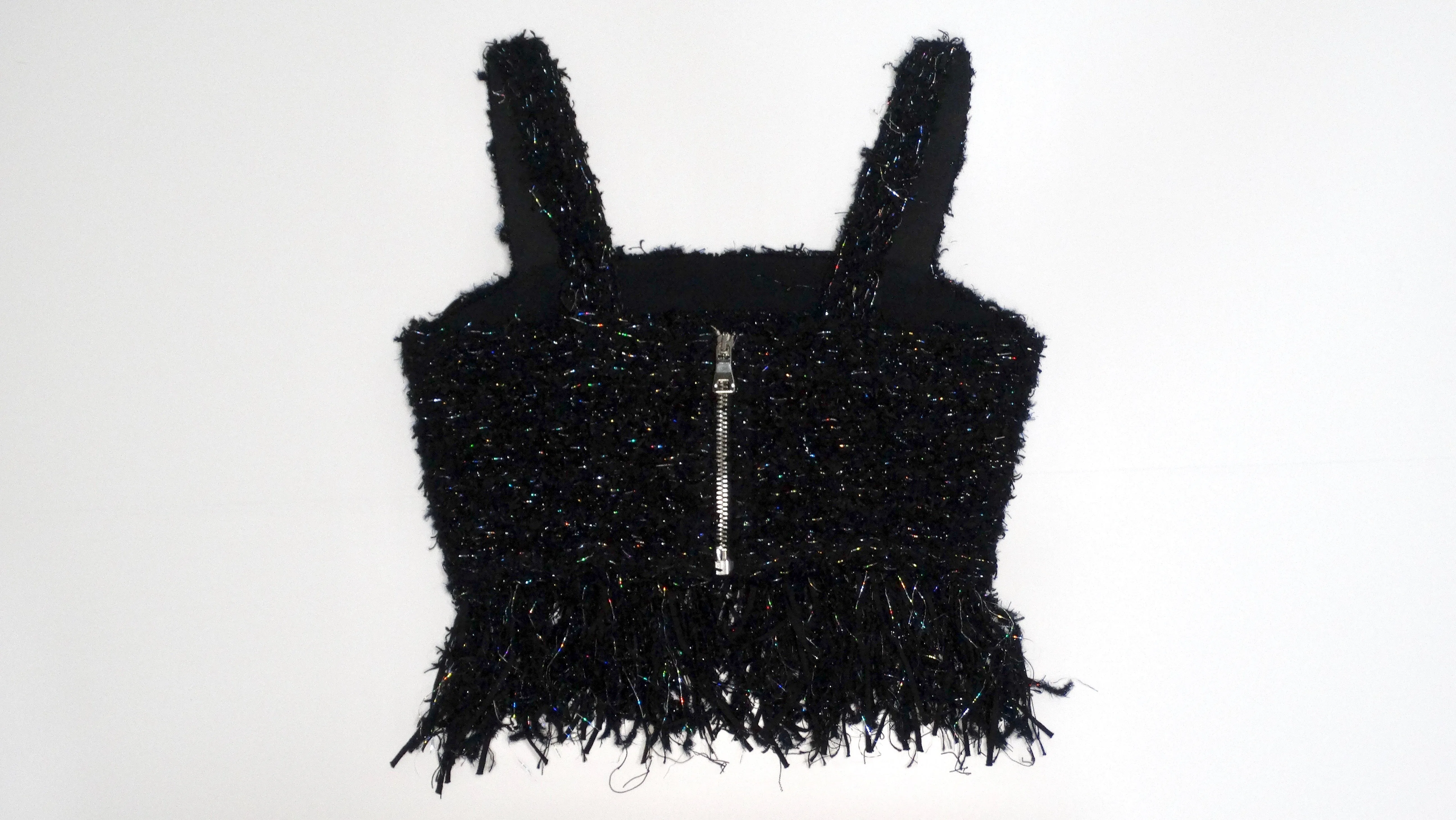 Balmain Cropped Black Tweed Bustier Crop Top