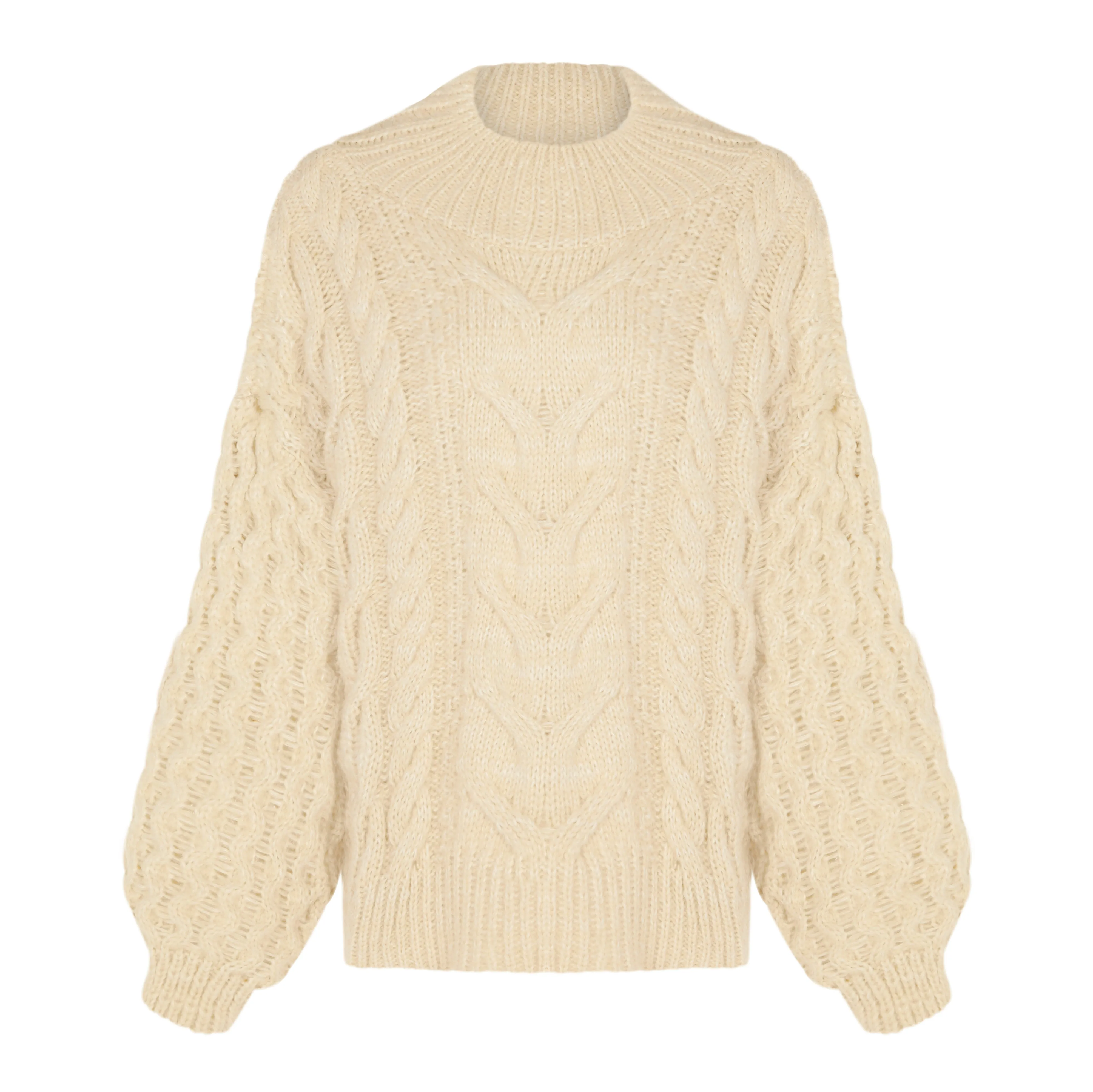 Bella Cable High Neck Jumper - Biscuit