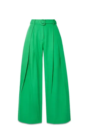 Belted Lyocell And Cotton-blend Wide-leg Pants Green