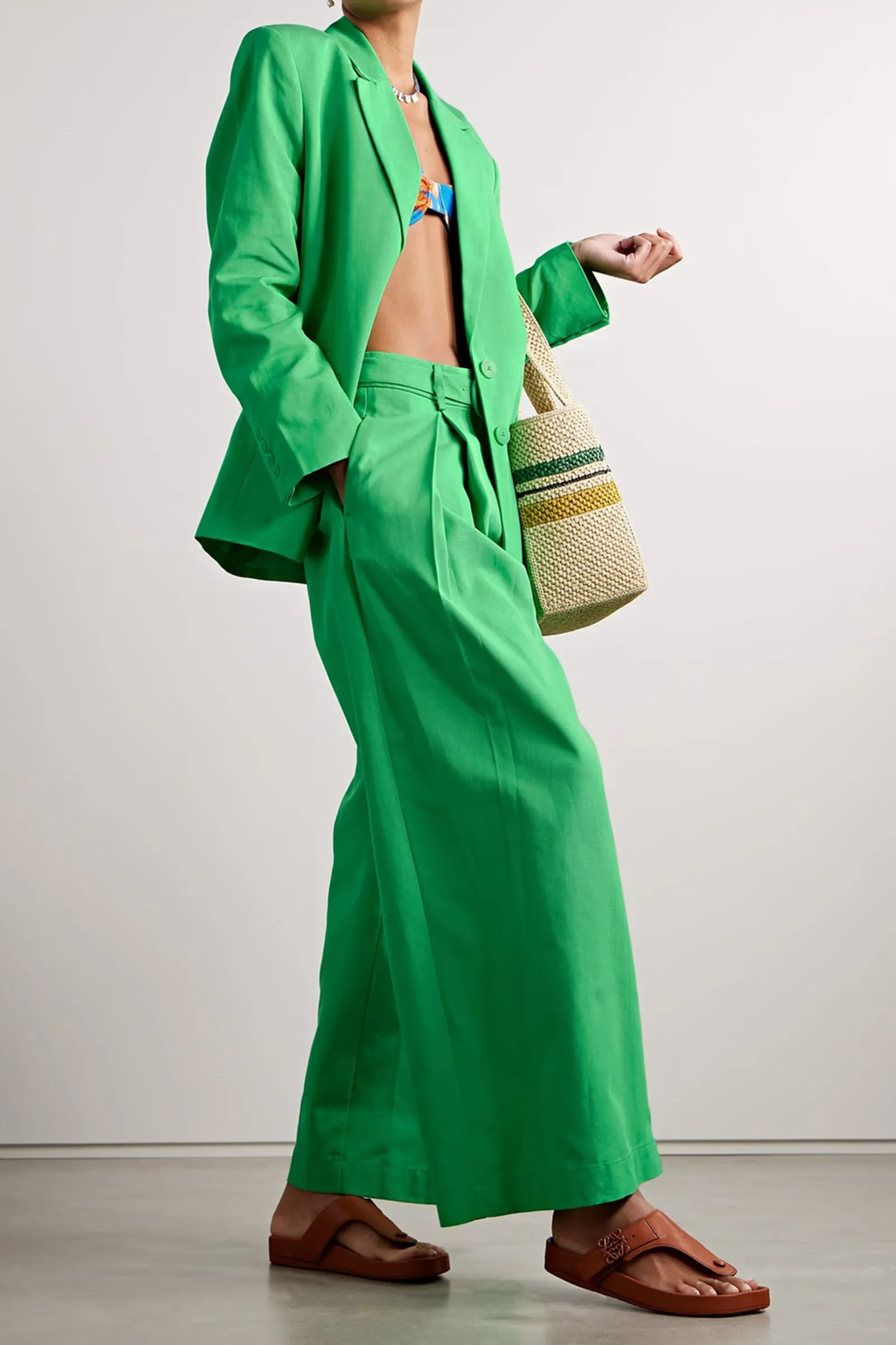 Belted Lyocell And Cotton-blend Wide-leg Pants Green