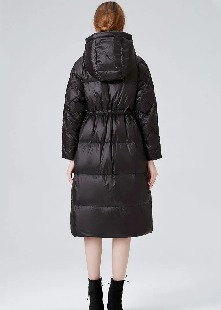 Black Duck Down Cinch Coats In Winter Hooded Drawstring Winter