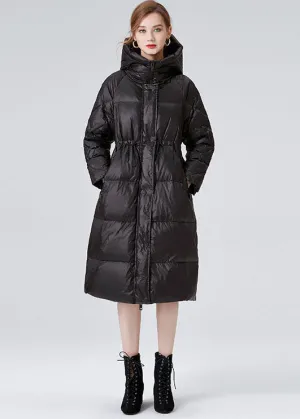 Black Duck Down Cinch Coats In Winter Hooded Drawstring Winter