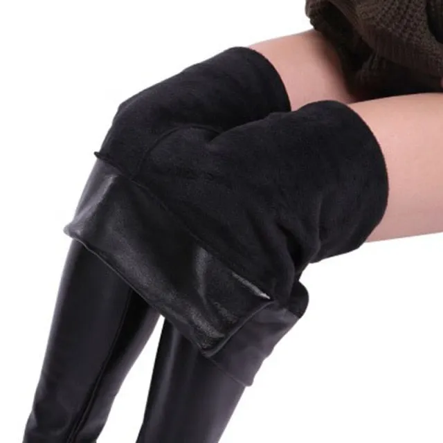 Black Stylish warm leather leggings