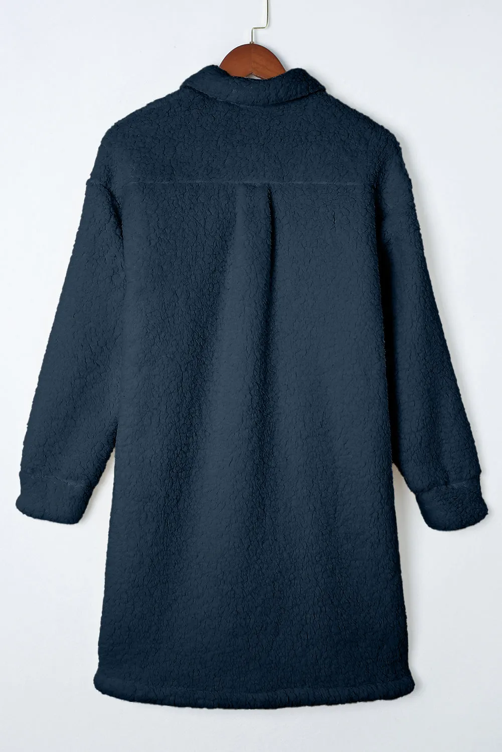 Blue Zone Planet |  Blue Contrast Flap Pocket Single Breasted Teddy Coat