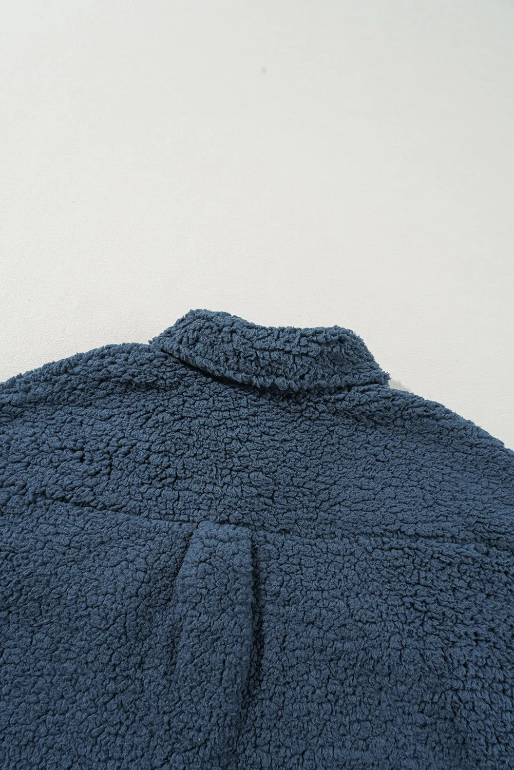 Blue Zone Planet |  Blue Contrast Flap Pocket Single Breasted Teddy Coat