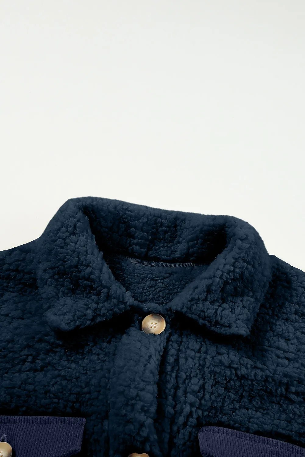 Blue Zone Planet |  Blue Contrast Flap Pocket Single Breasted Teddy Coat