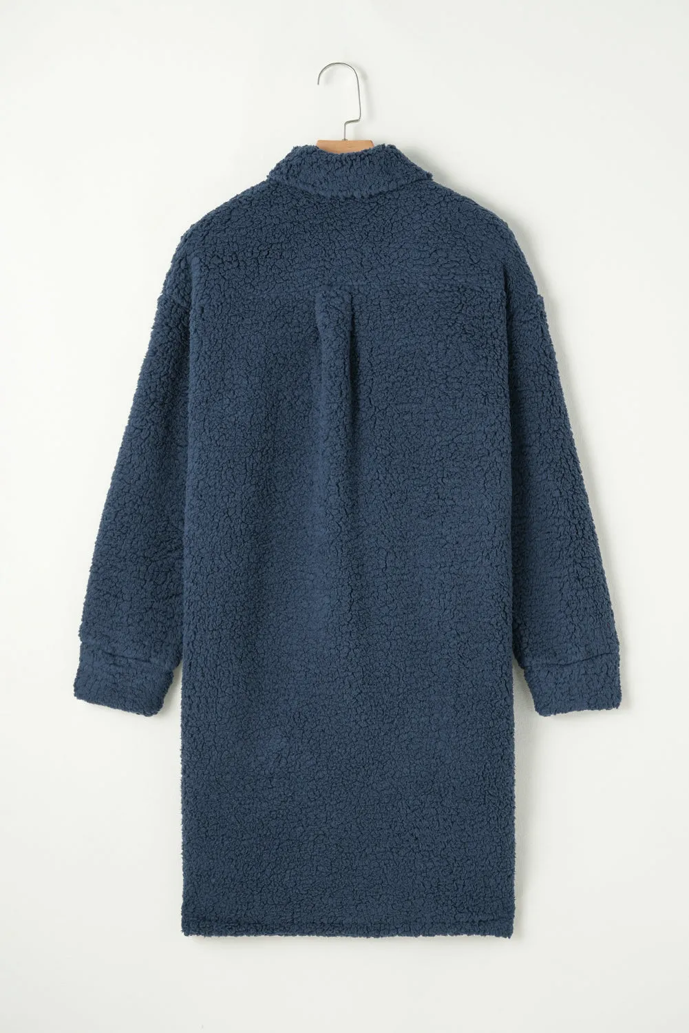 Blue Zone Planet |  Blue Contrast Flap Pocket Single Breasted Teddy Coat