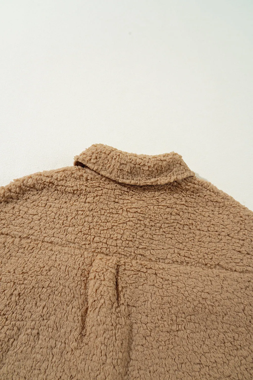 Blue Zone Planet |  Khaki Contrast Flap Pocket Single Breasted Teddy Coat