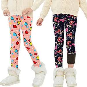 Bobiano Girls Fleece Lined Leggings Kids Winter Warm Full Length Pants for 3-12 Years