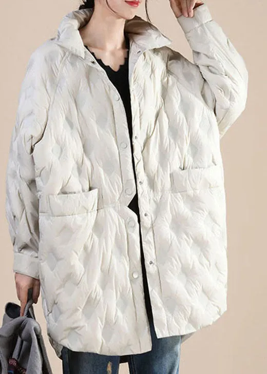 Boho Beige Pockets Patchwork Casual Winter Duck Down Jackets