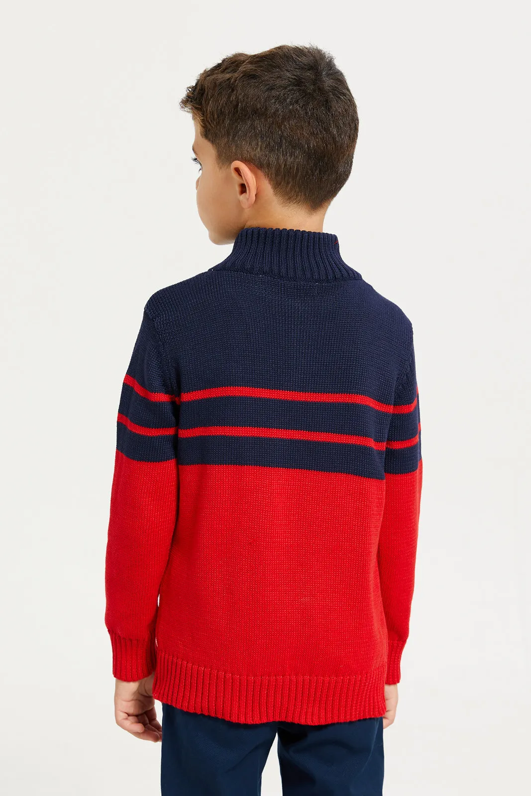 Boys Red High-Neck Sweater