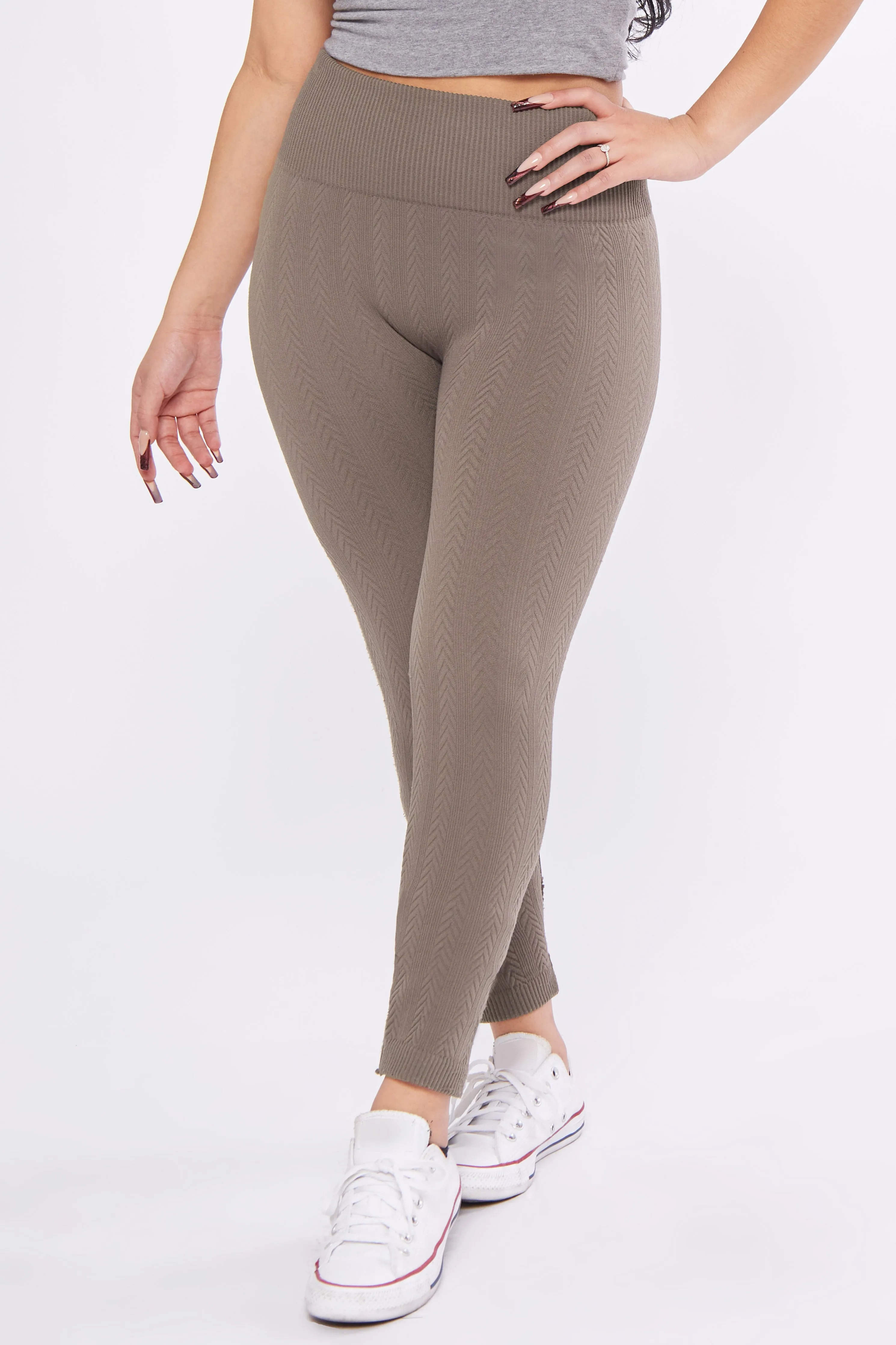 Braided Ribbed Textured Fleece Lined Leggings