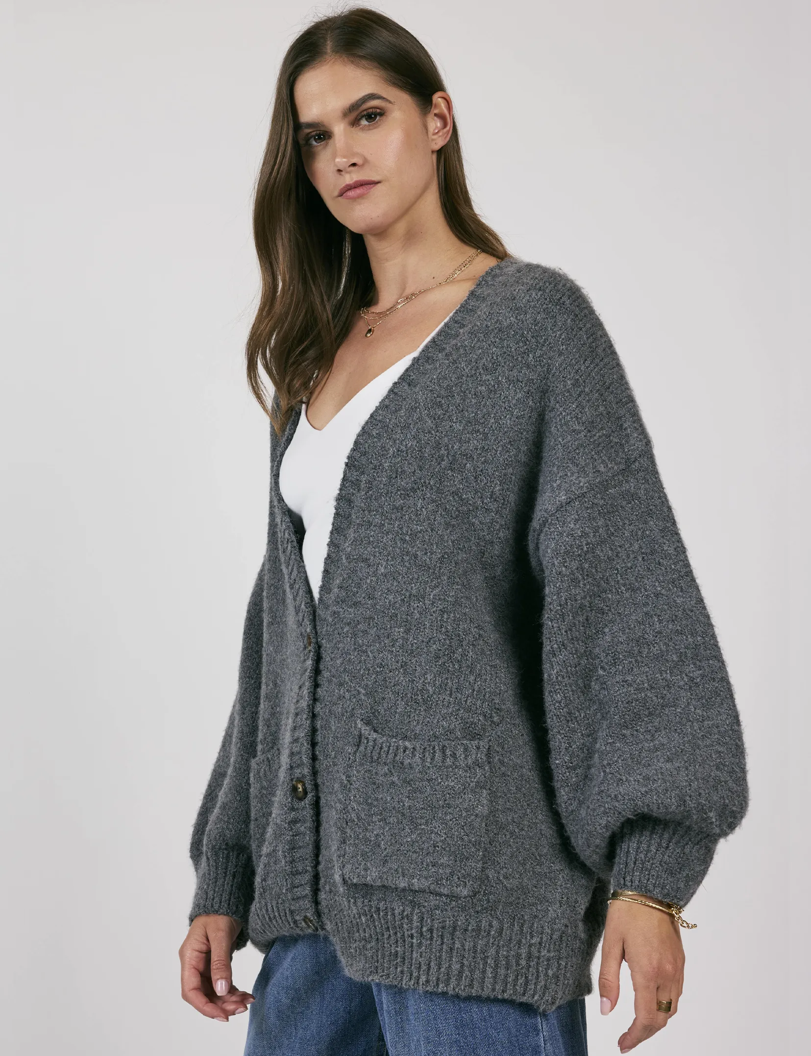 Breathe In Oversized Cardi, Charcoal