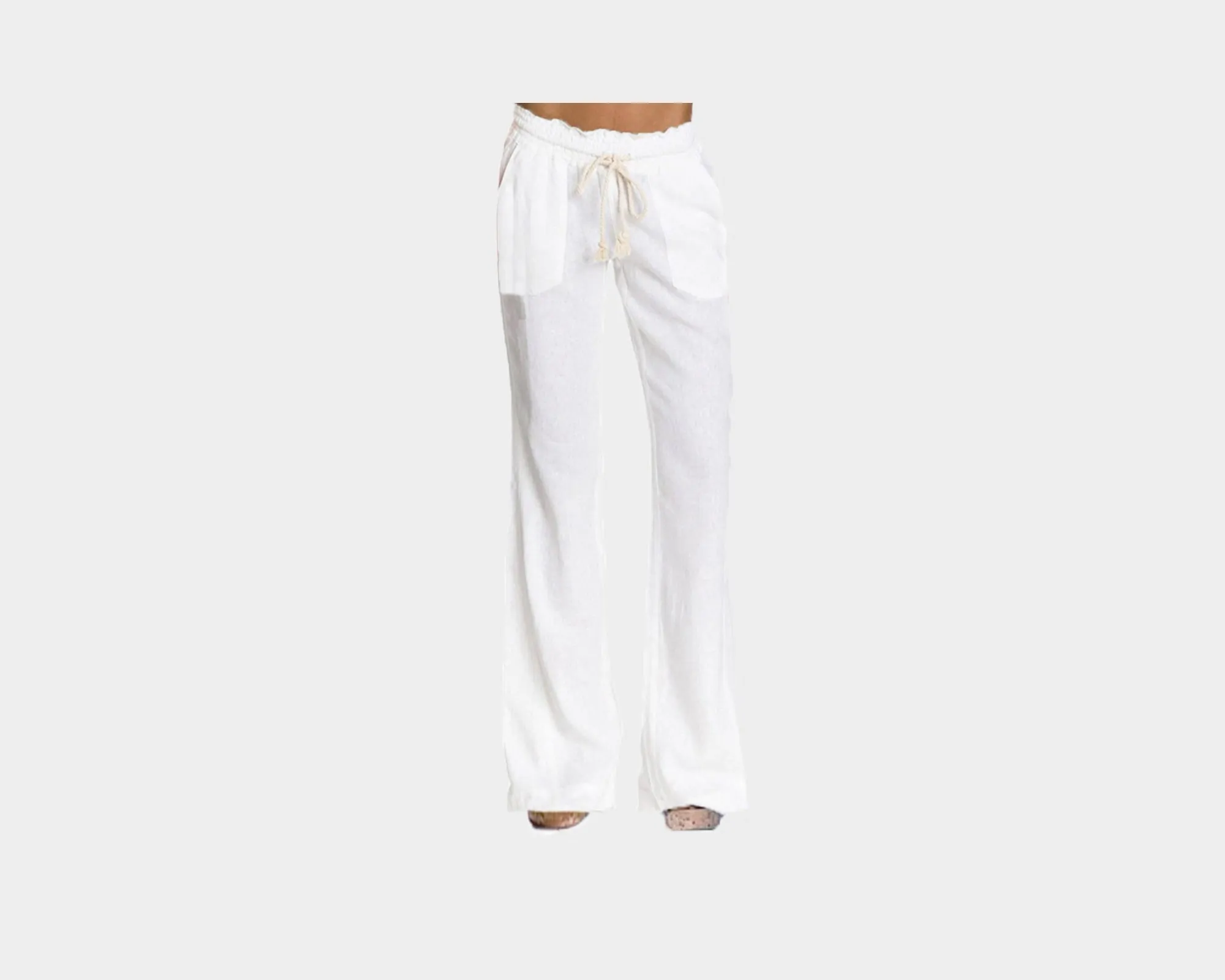 C. White Linen Wide-Leg Pants - The Positano