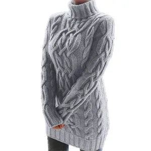 Cable Knit turtleneck Sweater Dress