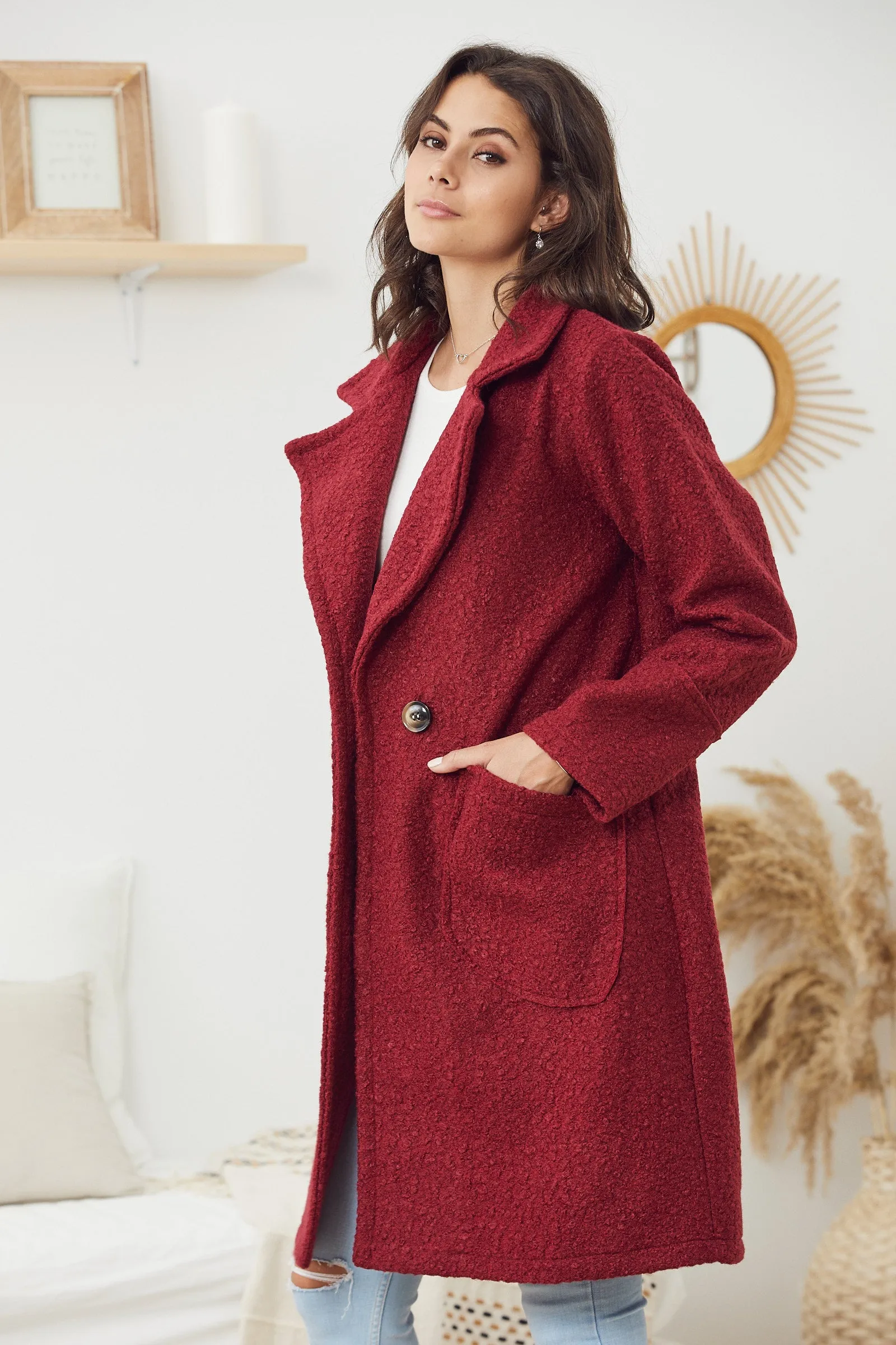 Callie Burgundy Teddy Coat