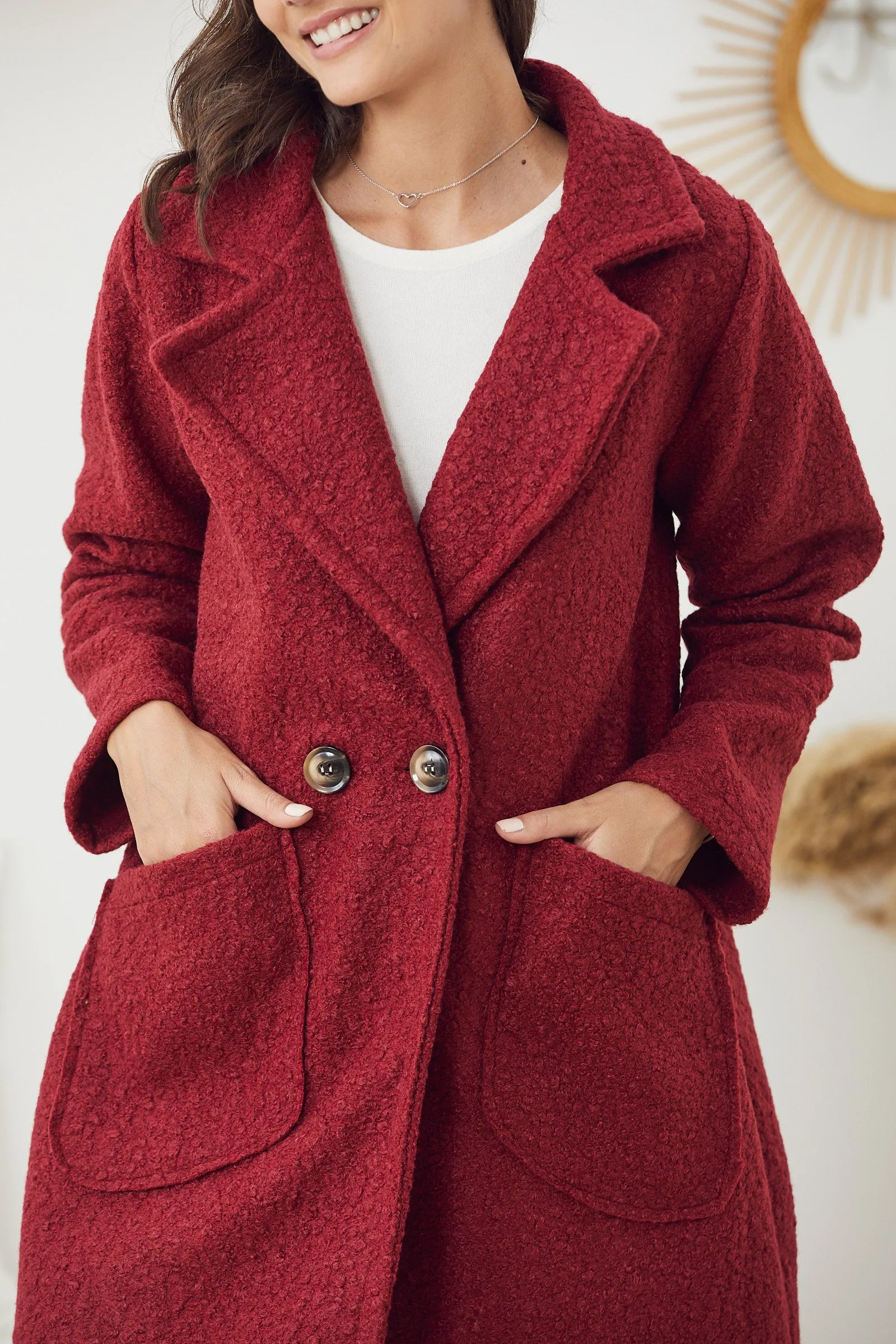 Callie Burgundy Teddy Coat