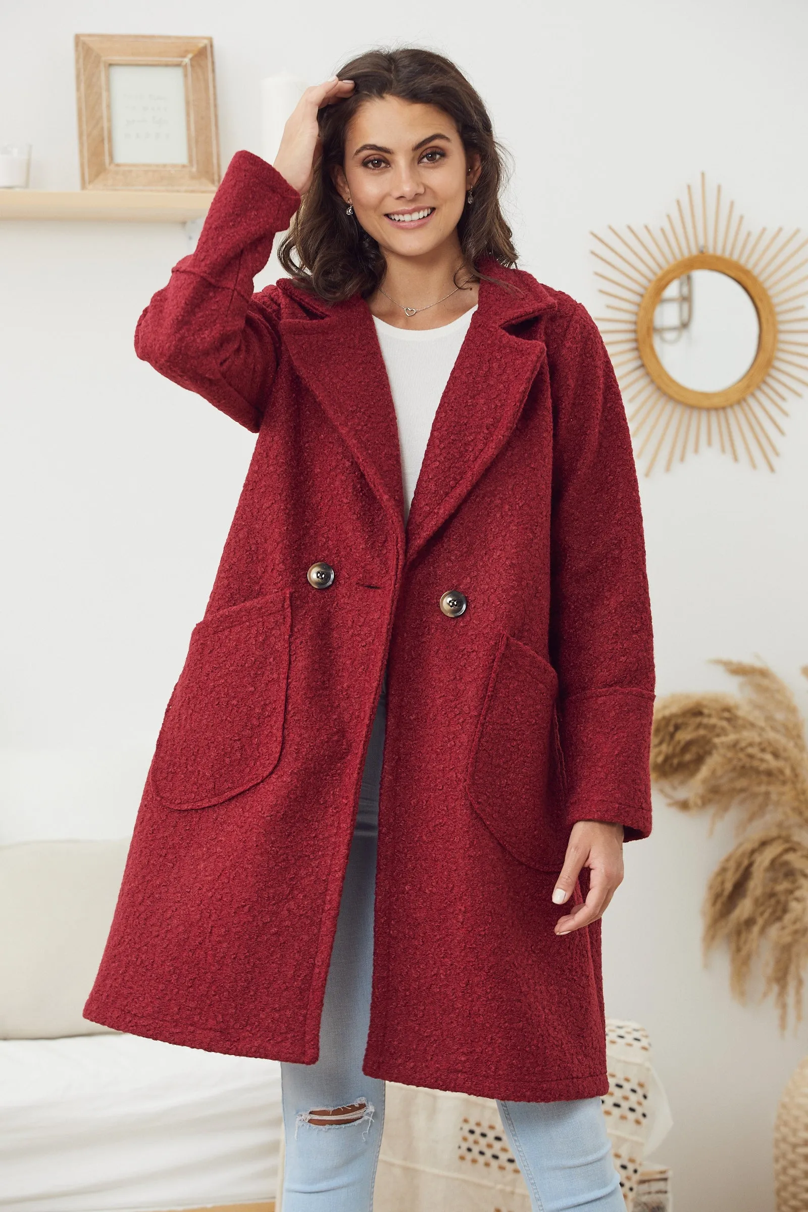 Callie Burgundy Teddy Coat