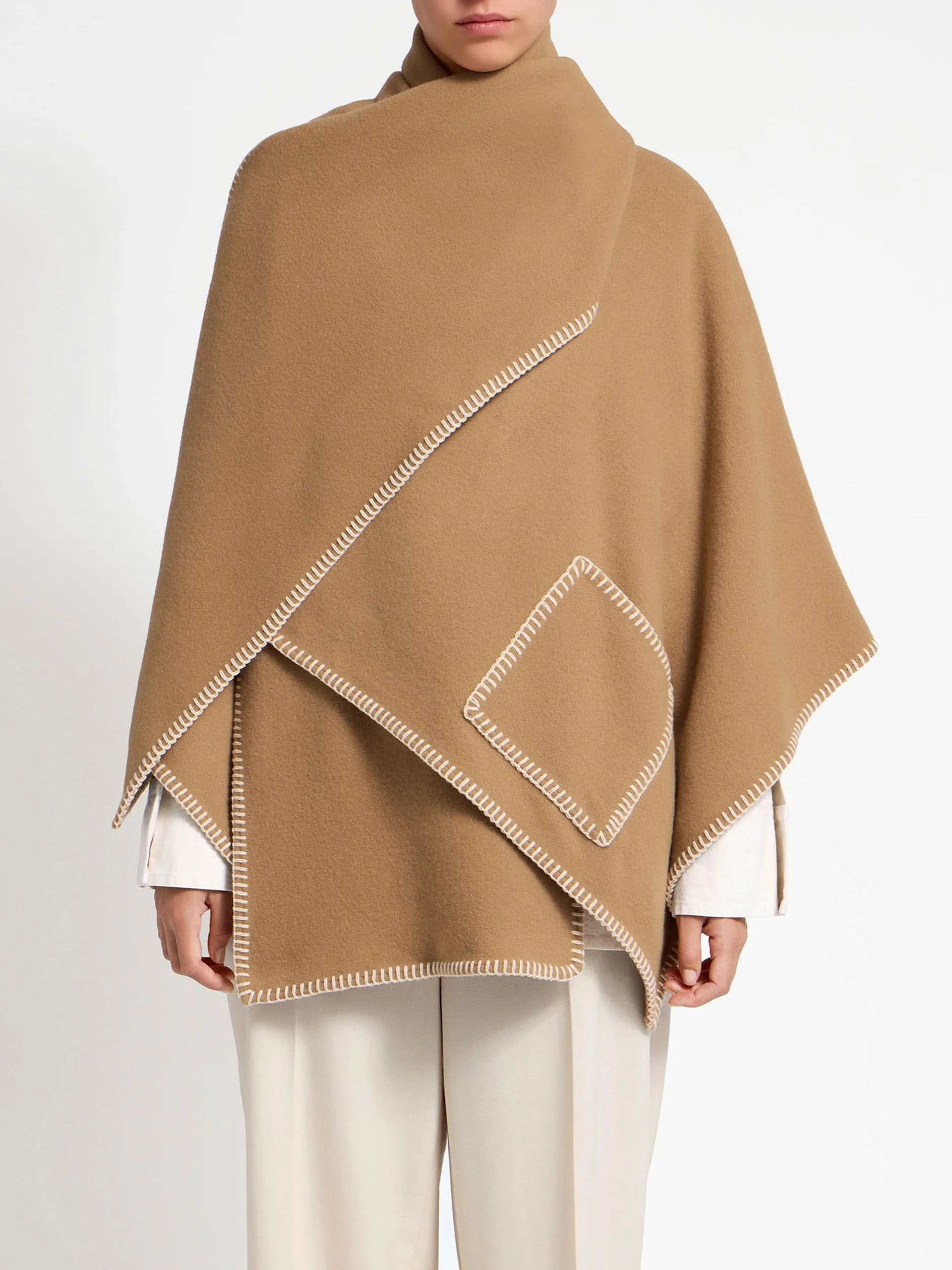 Camel Iona woven pure wool cape