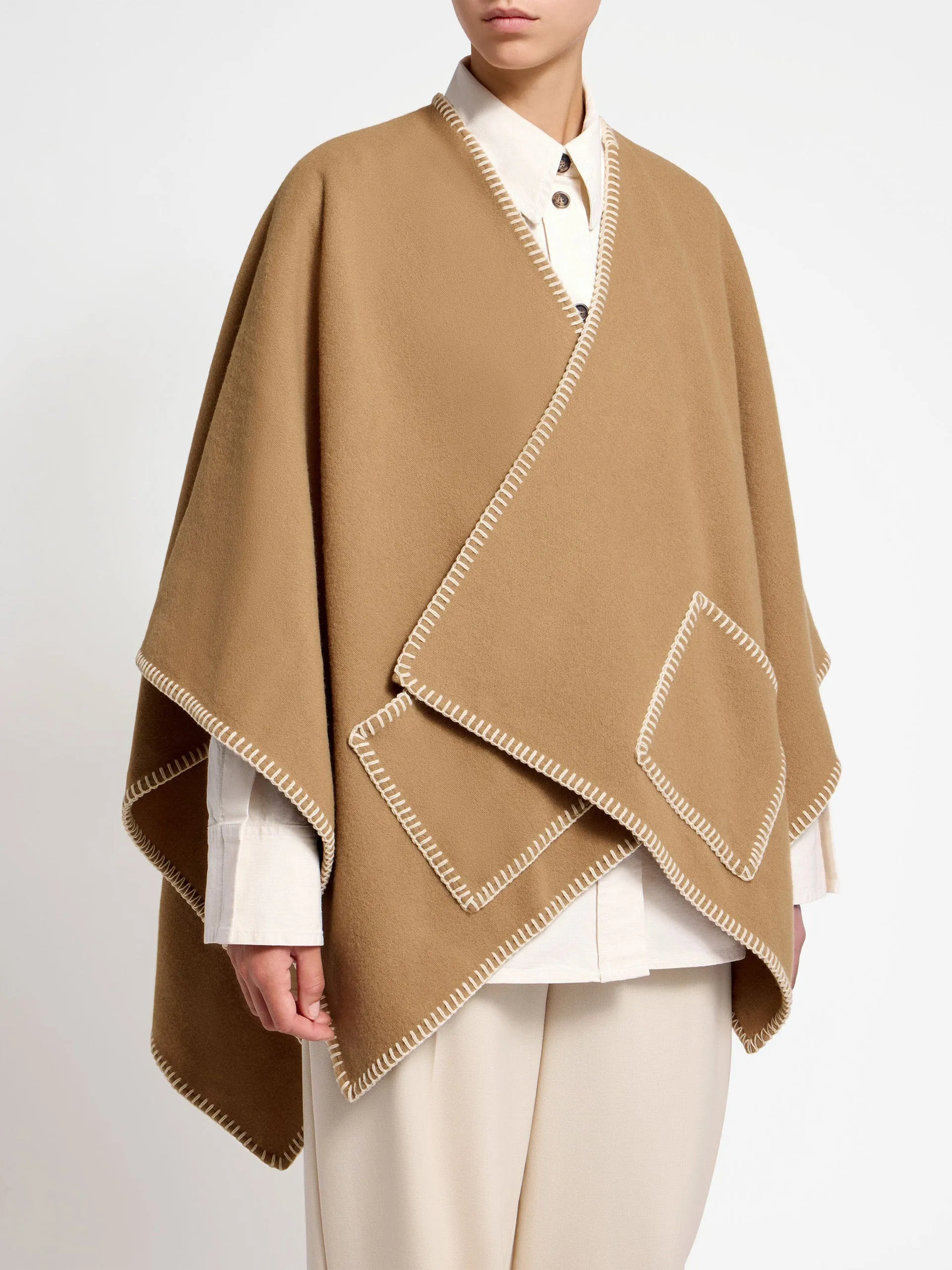 Camel Iona woven pure wool cape