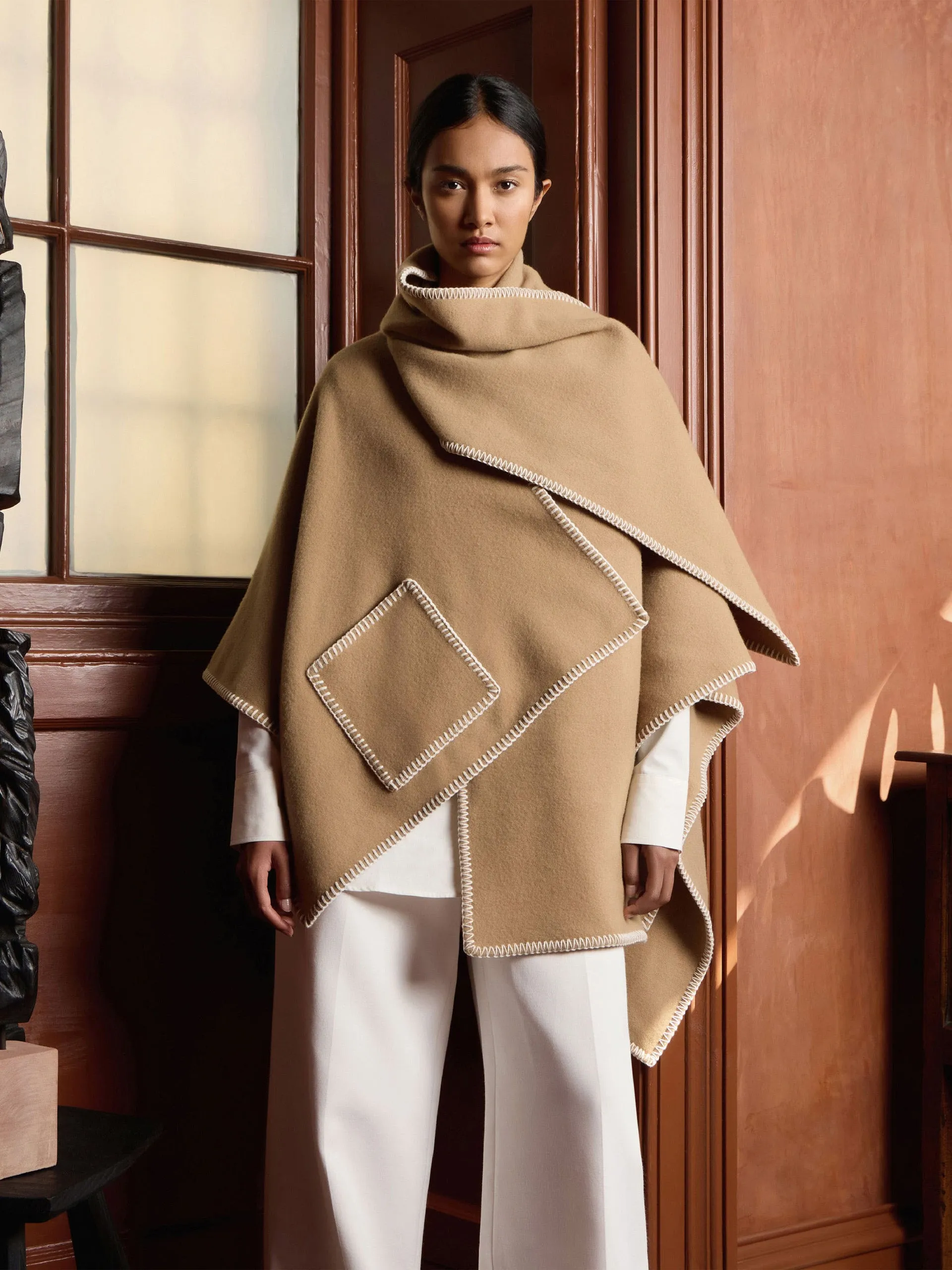 Camel Iona woven pure wool cape