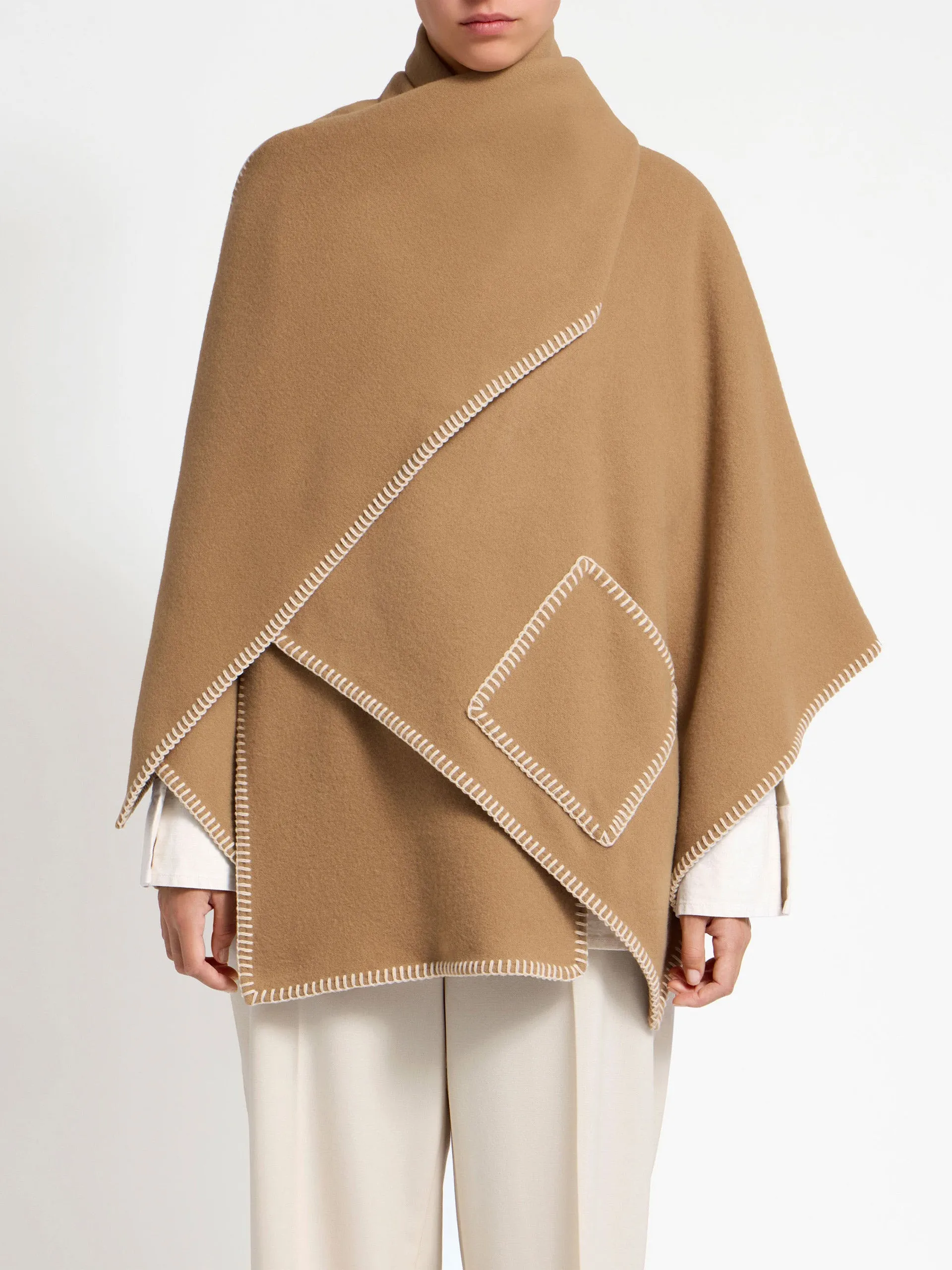 Camel Iona woven pure wool cape