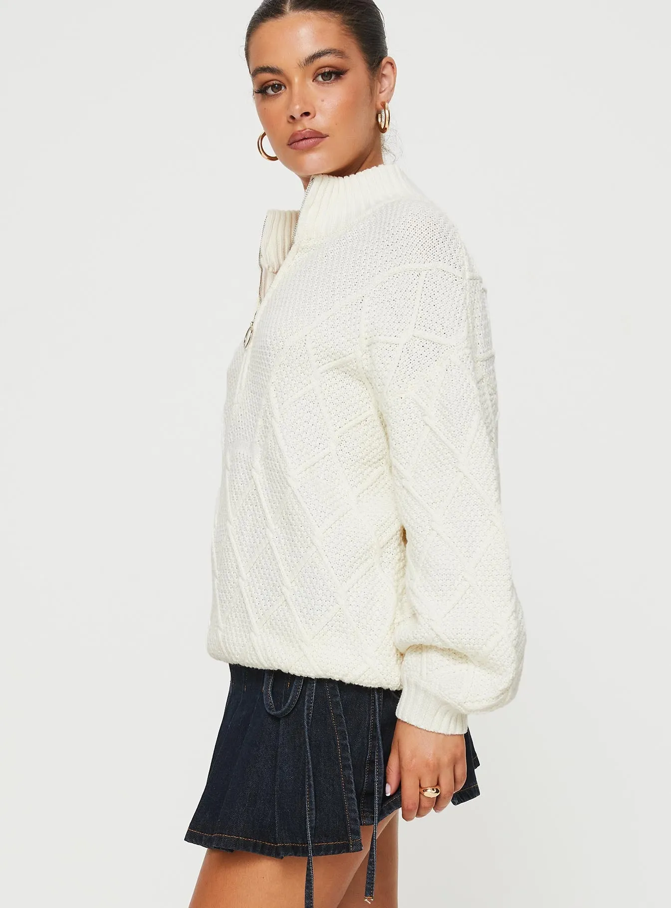 Chana Quarter Zip Knit Sweater Cream