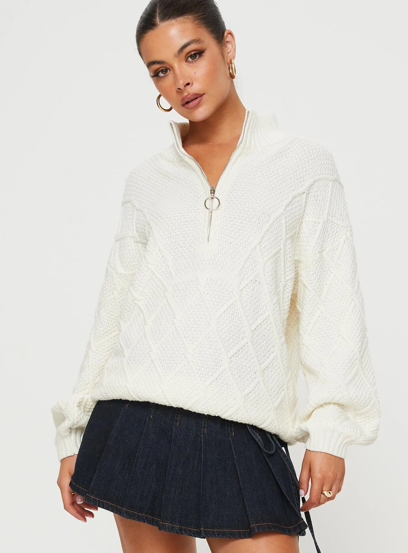 Chana Quarter Zip Knit Sweater Cream