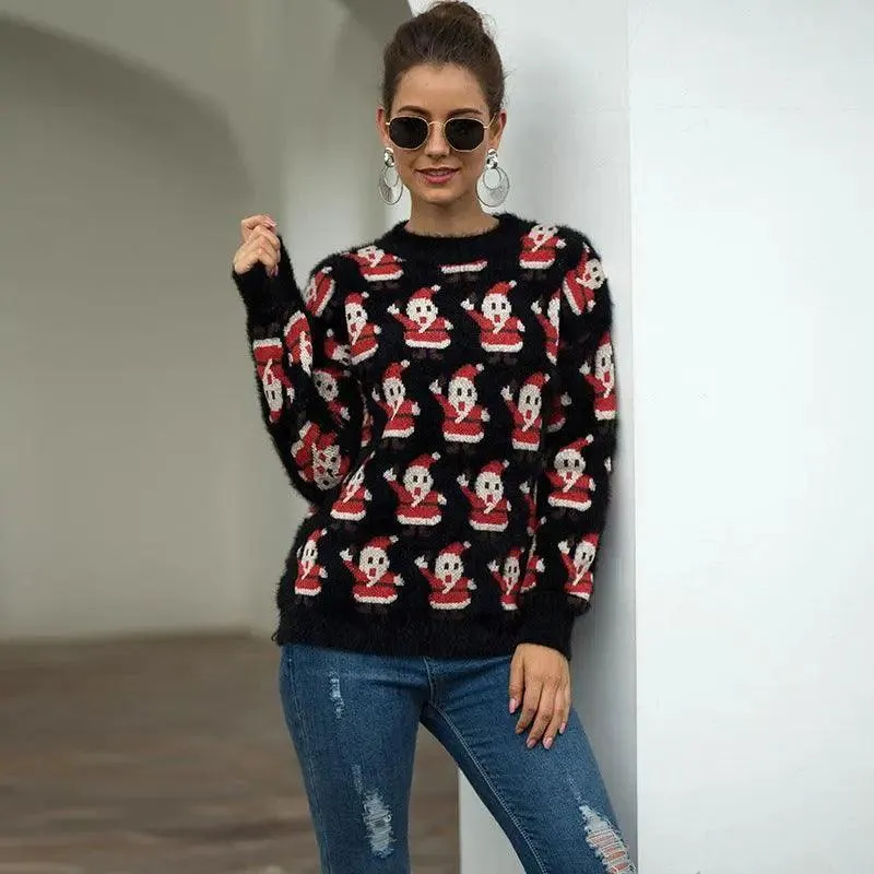 Christmas Santa Claus Women Sweater - Black