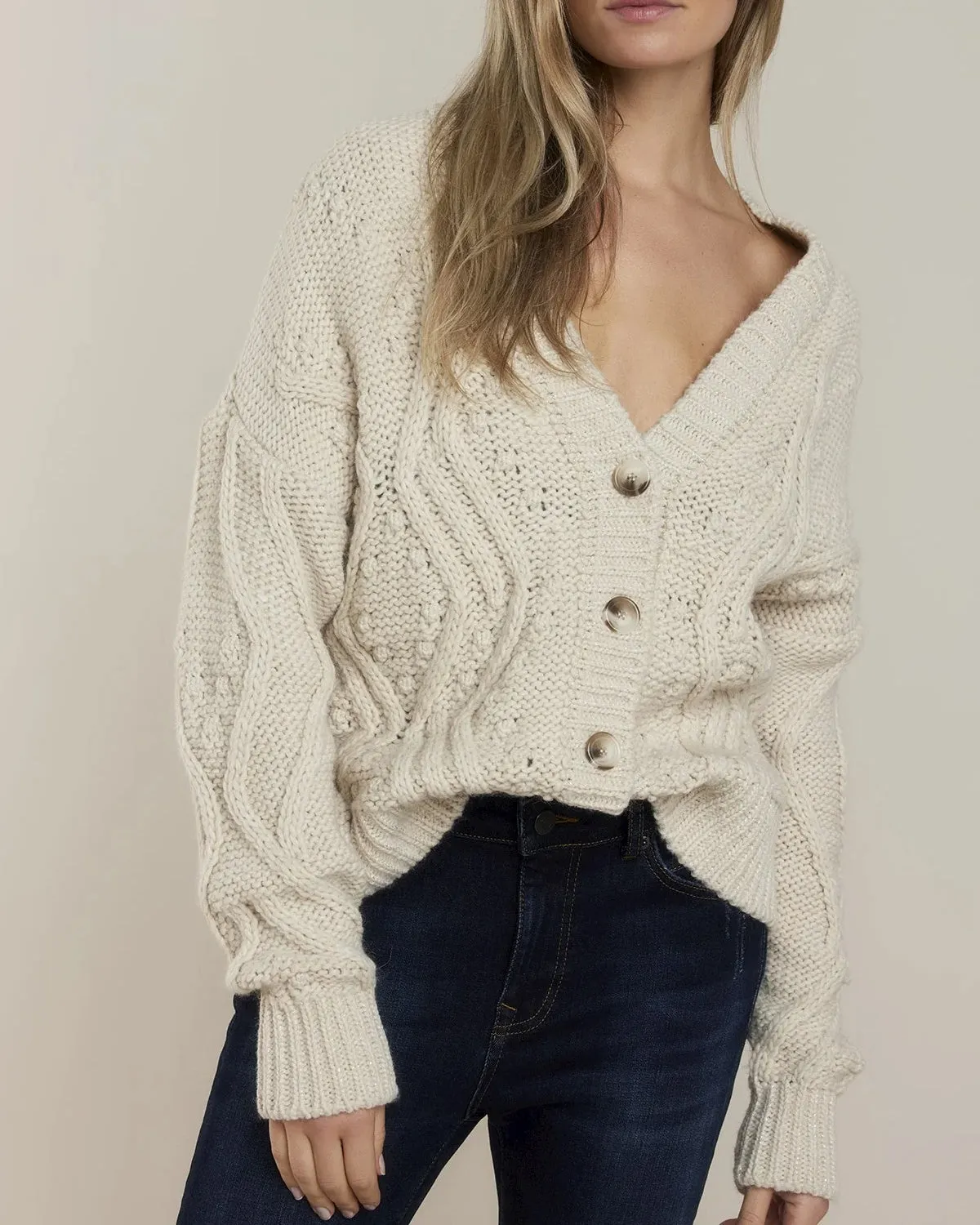 Chunky Cable Knit Cardigan | Ivory