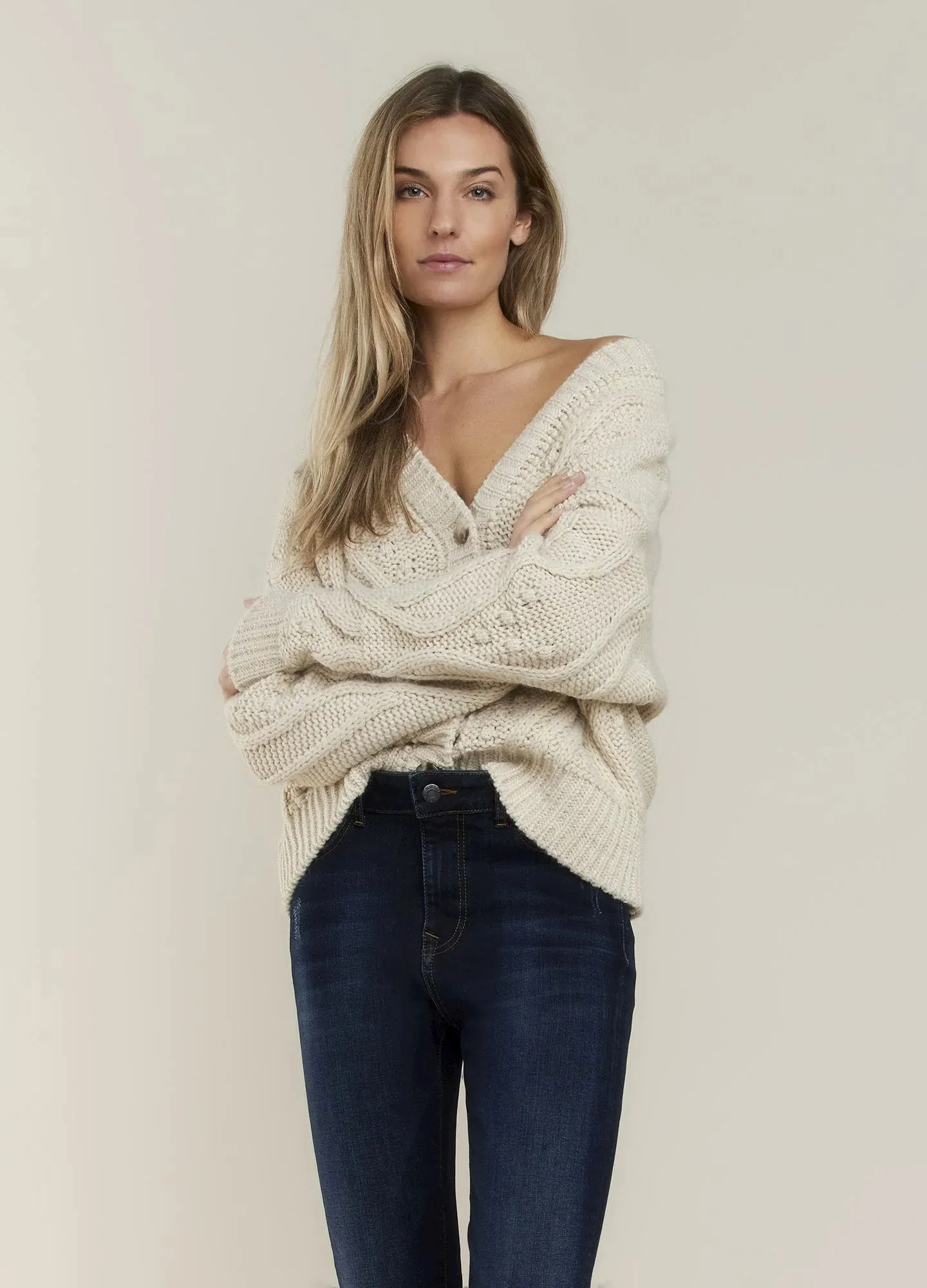 Chunky Cable Knit Cardigan | Ivory