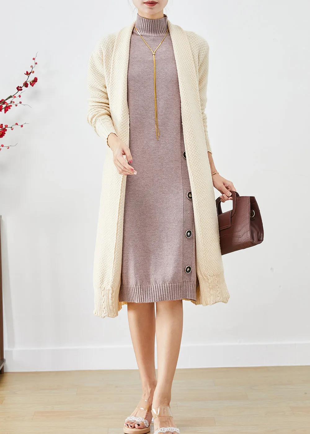 COLETTE | CASUAL BEIGE OVERSIZED CASHMERE KNIT CARDIGAN