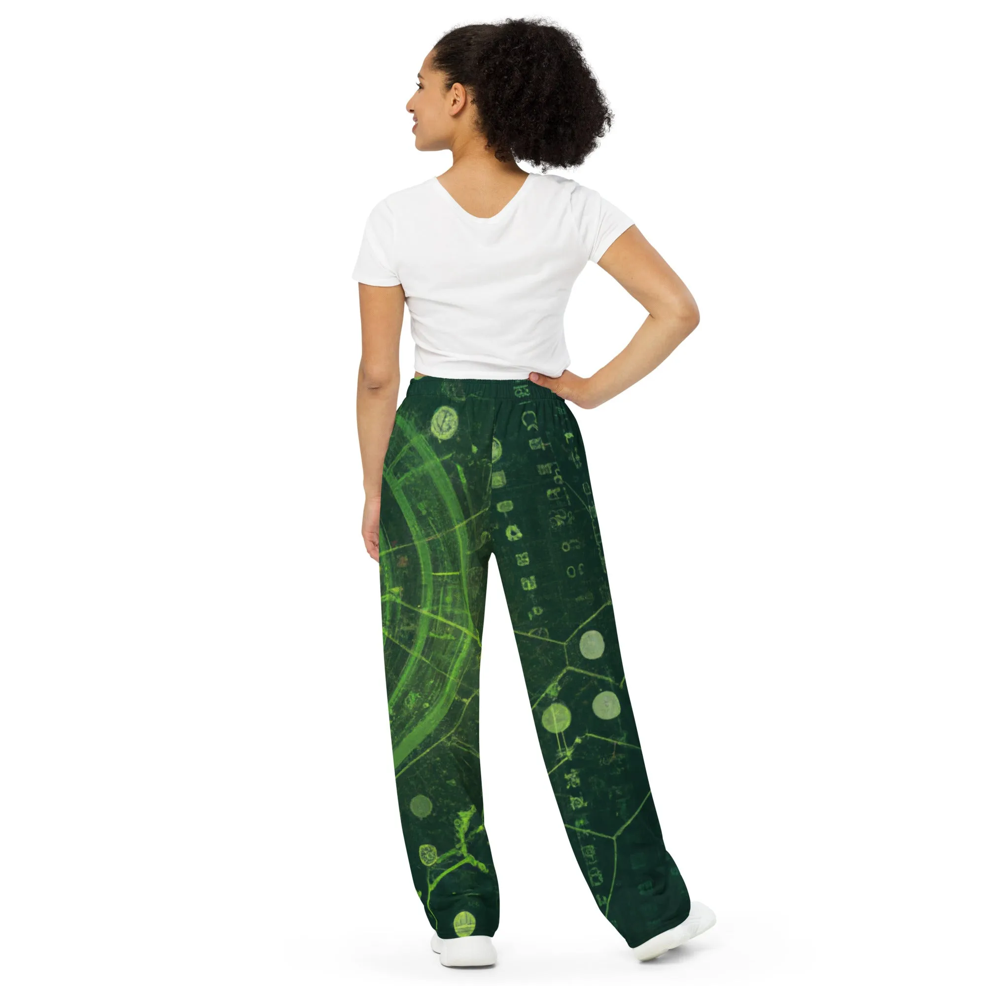 Dark Green Print: Unisex Wide-Leg Pants