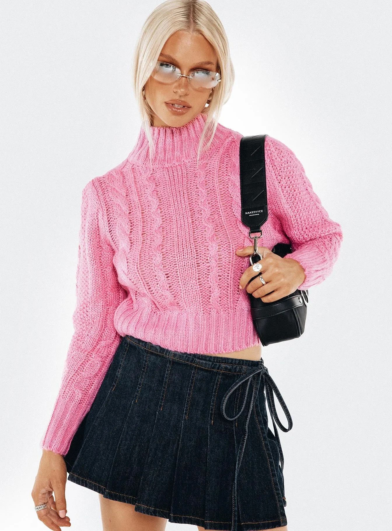 Degi Cropped Cable Sweater Pink