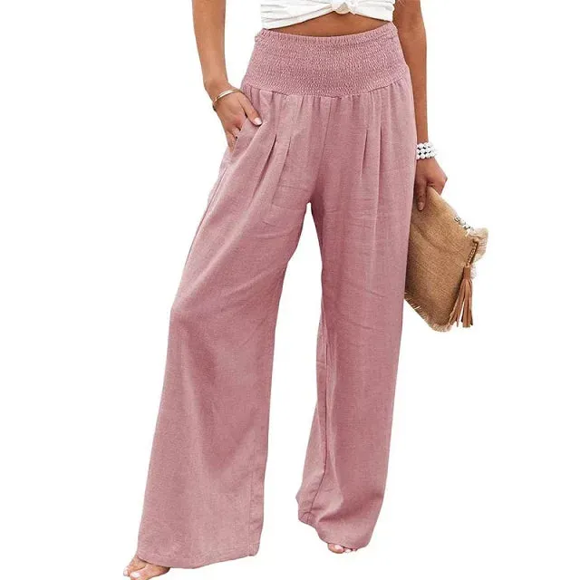 Elastic High Waist Linen Pants