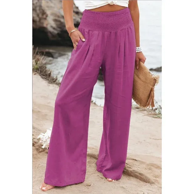 Elastic High Waist Linen Pants