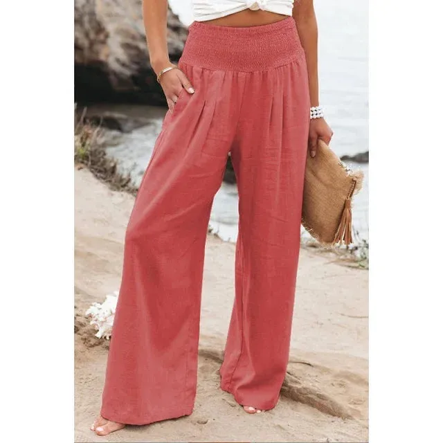 Elastic High Waist Linen Pants