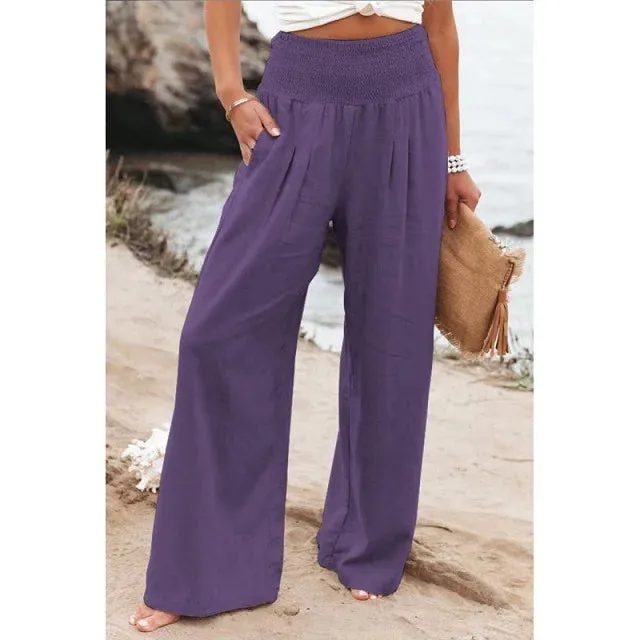 Elastic High Waist Linen Pants