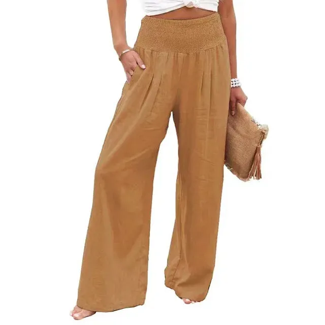 Elastic High Waist Linen Pants