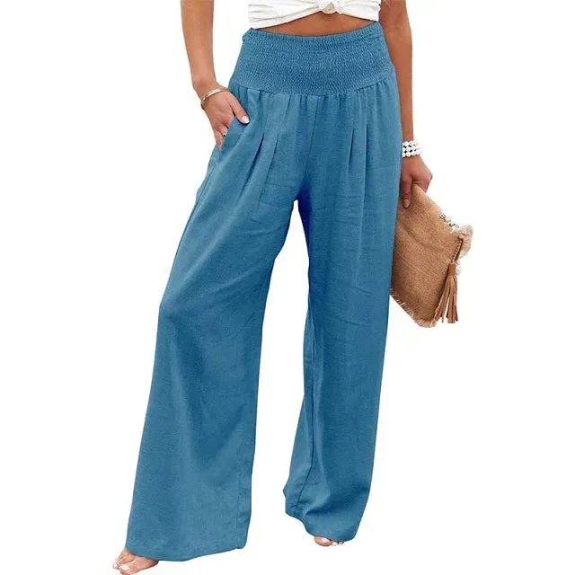 Elastic High Waist Linen Pants