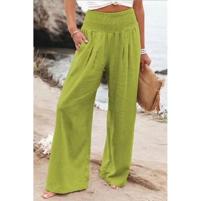 Elastic High Waist Linen Pants