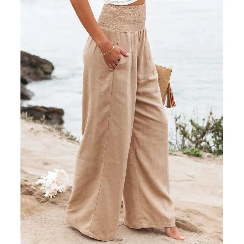 Elastic High Waist Linen Pants