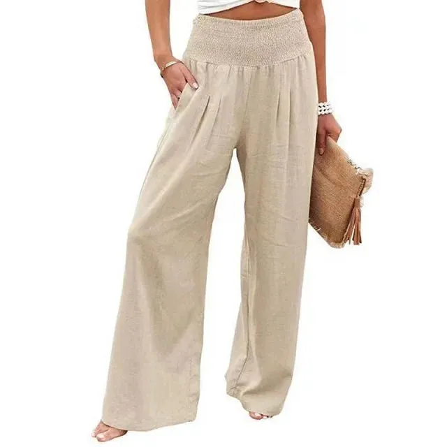 Elastic High Waist Linen Pants